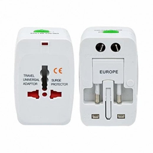 Universal Multi Pin Travel Adapter with USB Port - White