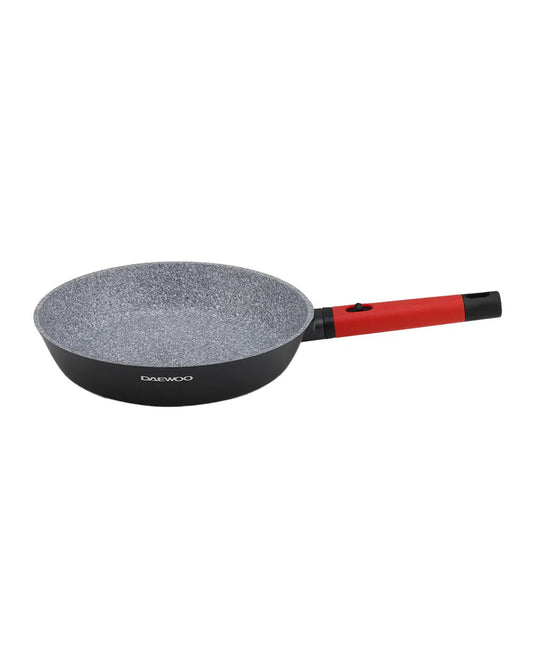 Daewoo 28cm Die-Cast Aluminum Fry Pan – Non-Stick Granite Coating, Full Induction Base, Removable Bakelite Handle, Red-Black, Chemical-Free – 2.5L