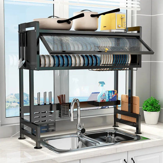 Kitchen Dish Drying Rack with Cabinet Door