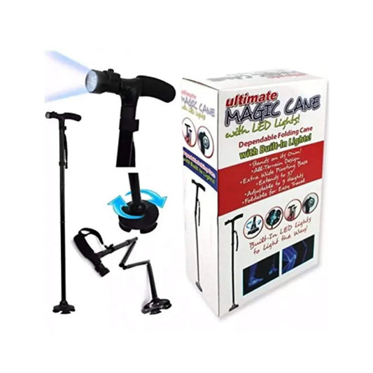 Get Foldable Elderly Walking Stick with LED Light, Collapsible Adjustable Crutch with Anti