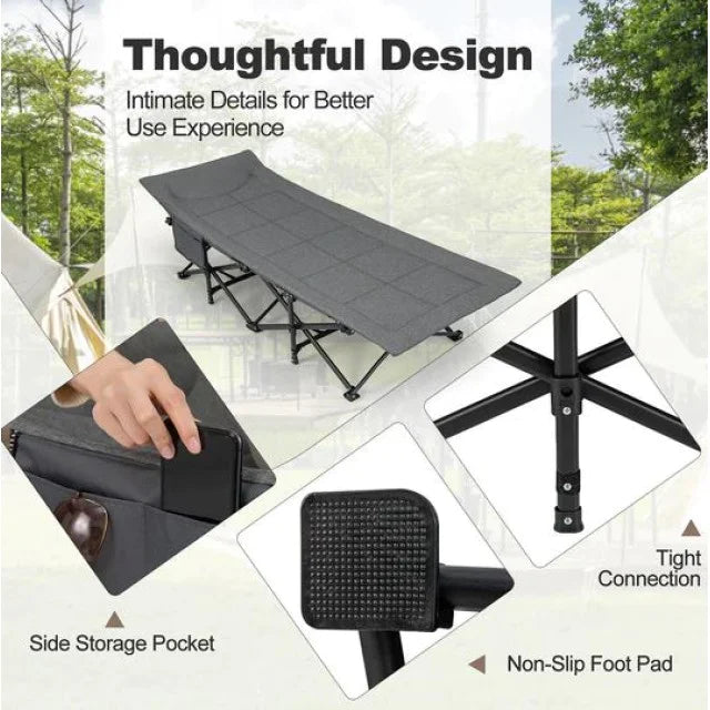 سرير تخييم قابل للطي مع وسادة مبطنة مدمجة