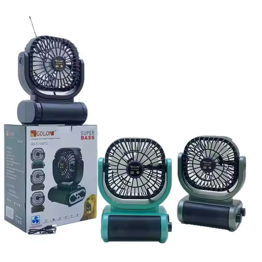راديو ومروحة GOLON RX-F75BTS محمول مع بلوتوث وشحن شمسي