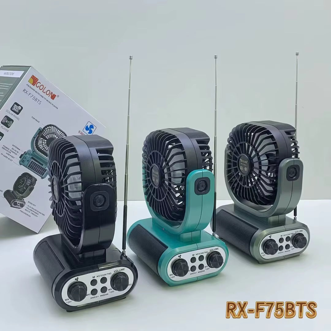 راديو ومروحة GOLON RX-F75BTS محمول مع بلوتوث وشحن شمسي