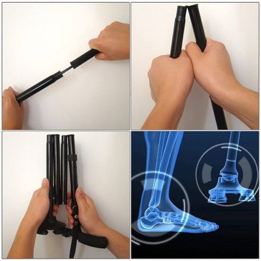 Get Foldable Elderly Walking Stick with LED Light, Collapsible Adjustable Crutch with Anti