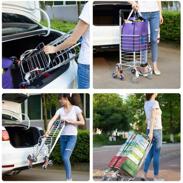 احصل على عربة تسوق قابلة للطي مع 8 عجلات وعربة تسلق السلالم