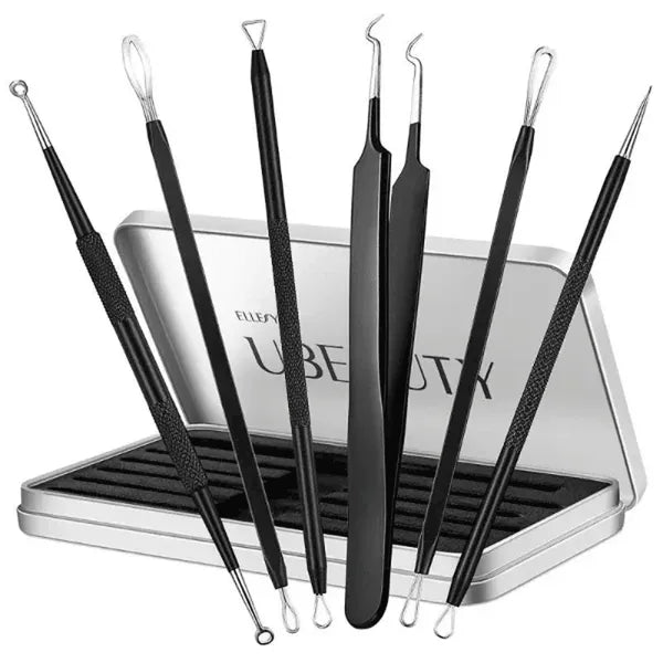 طقم أدوات إزالة الرؤوس السوداء والبثور 6 قطع مع علبة معدنية من إليسي (ELLESYE Blackhead Remover Kit)