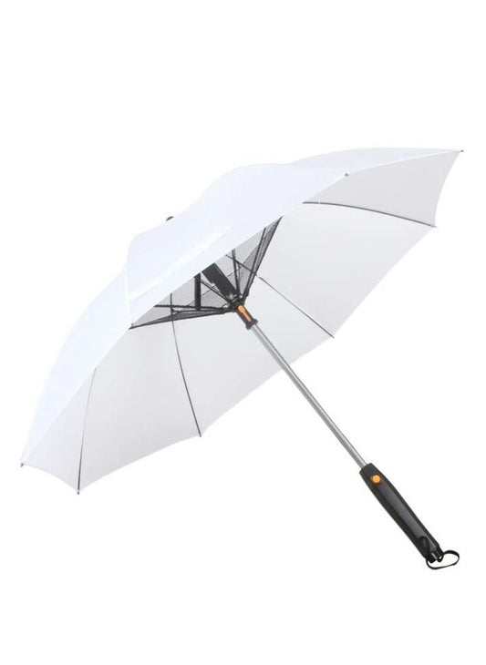 مظلة للمشي مع حماية من الأشعة فوق البنفسجية ورذاذ ومروحة، ومظلة مطر مقاومة للرياح وجيدة التهوية