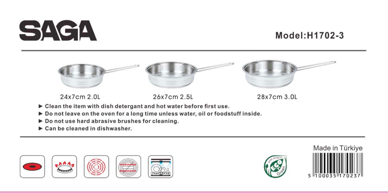 طقم مقالي ستانلس ستيل ساجا التركي 3 قطع (H1702-3) – الجودة والمتانة