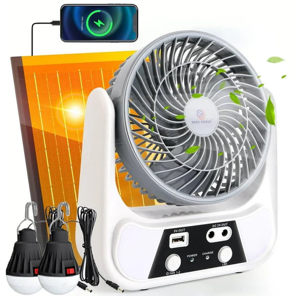 مروحة شمسية قابلة لإعادة الشحن Easy Power EP-606، جهاز تبريد محمول بحجم 6 بوصات.