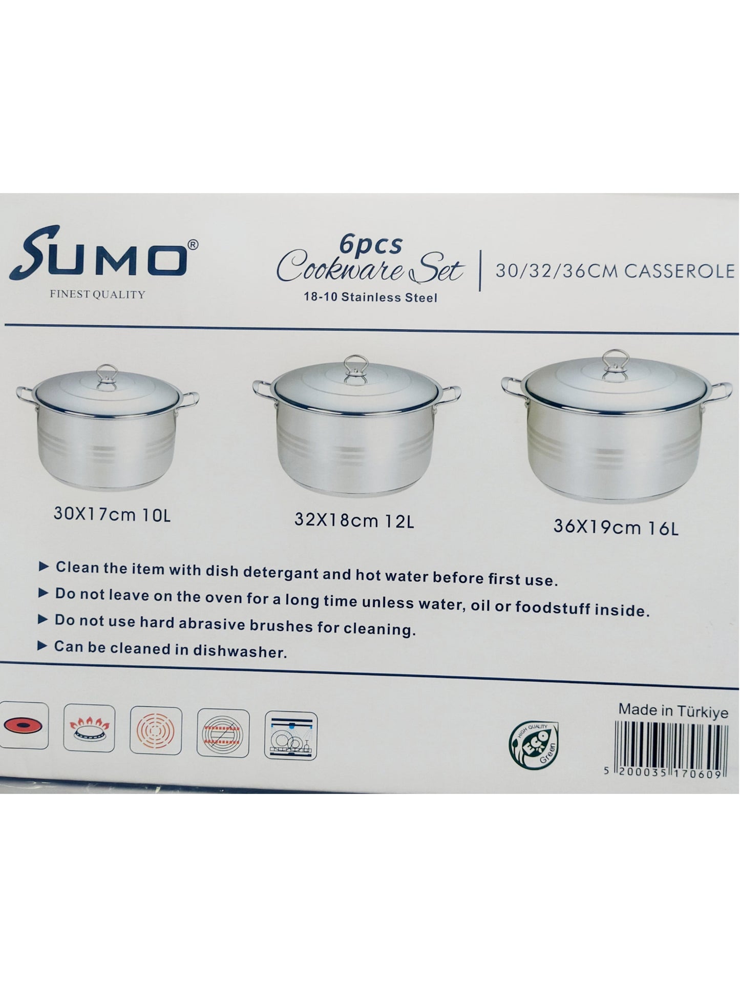 طقم أواني طهي سومو - جودة تركية فاخرة 🇹🇷 6 قطع | فولاذ مقاوم للصدأ 18/10 | الموديل: H1706