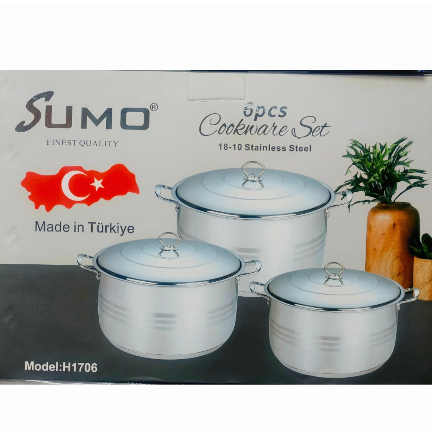 طقم أواني طهي سومو - جودة تركية فاخرة 🇹🇷 6 قطع | فولاذ مقاوم للصدأ 18/10 | الموديل: H1706