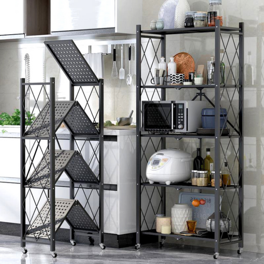 Foldable Multi-Tiers Metal Storage Rack with Wheels (3, 4, or 5 Tiers)