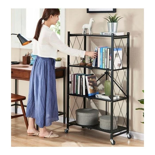 Foldable Multi-Tiers Metal Storage Rack with Wheels (3, 4, or 5 Tiers)