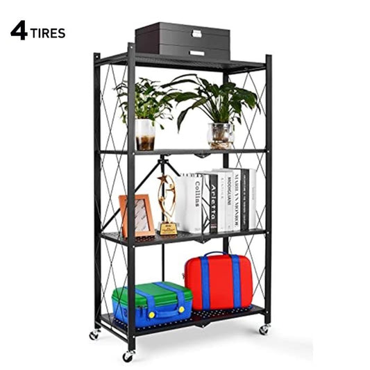 Foldable Multi-Tiers Metal Storage Rack with Wheels (3, 4, or 5 Tiers)
