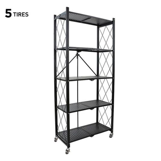 Foldable Multi-Tiers Metal Storage Rack with Wheels (3, 4, or 5 Tiers)